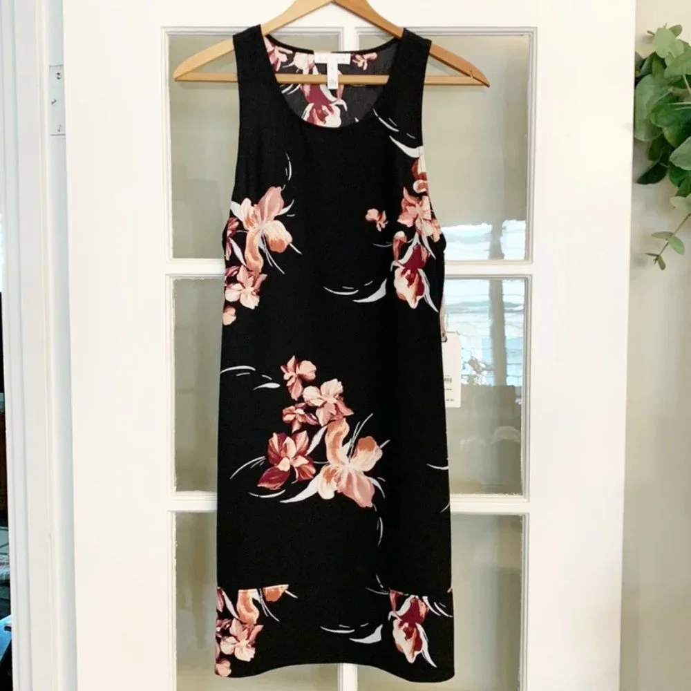 NWT - Leith Women’s Floral Black & Pink Sleeveless Mini Dress (Size S) - Picture 1 of 5